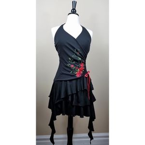 Vintage 90s Salsa Asymmetrical Ribbon Floral Dress